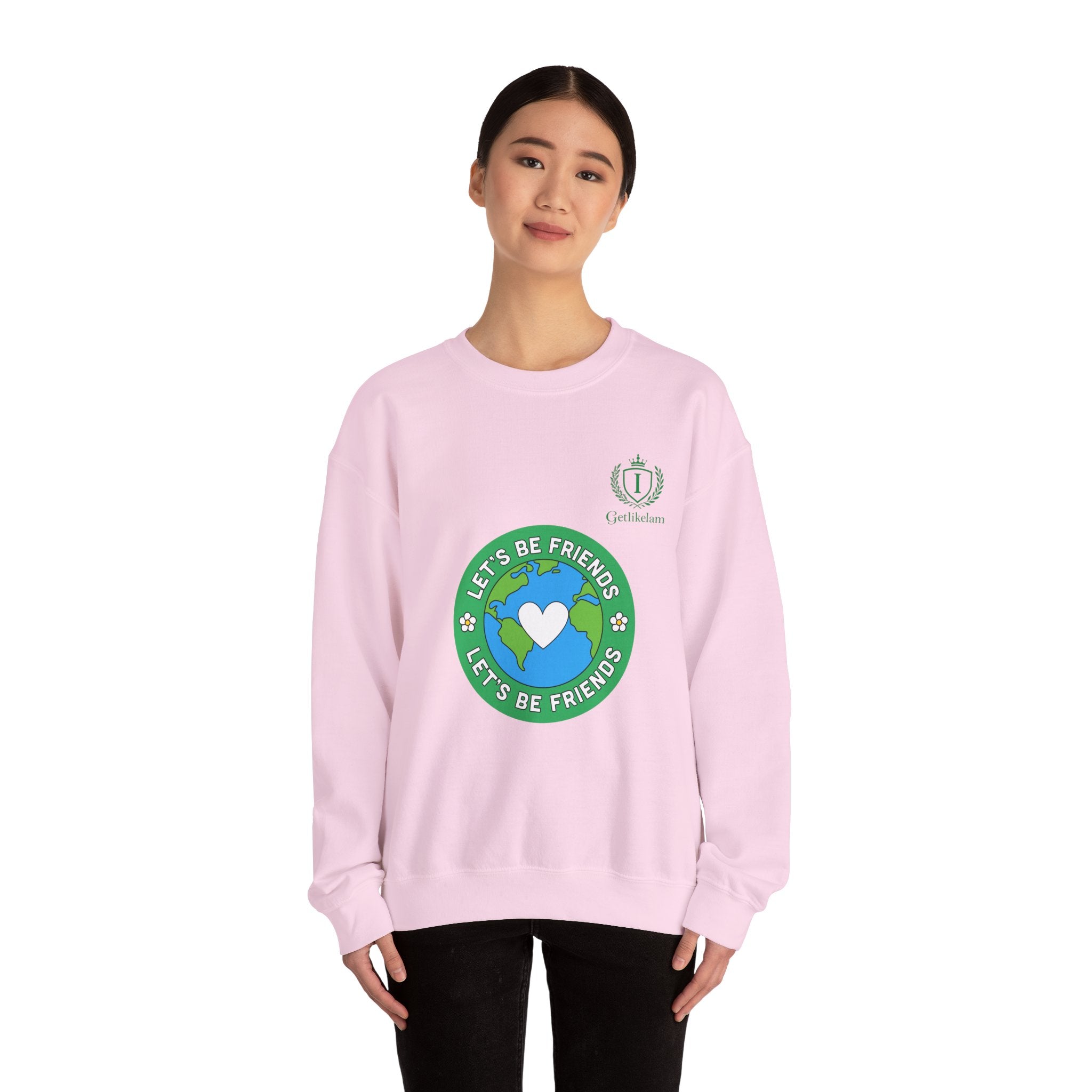 Friendship Earth Crewneck Sweatshirt — "Let's Be Friends" Graphic