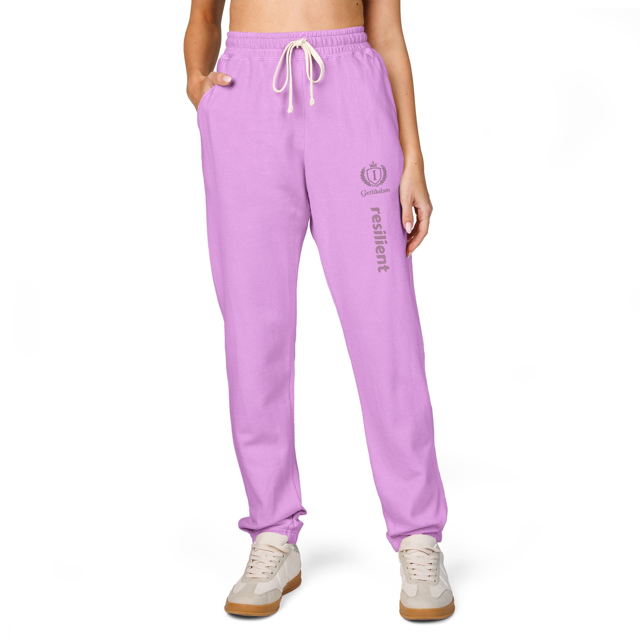Ember Lotus Sweatpants — Garment-Dyed Fleece Joggers with ‘Namaste’ Vertical Print