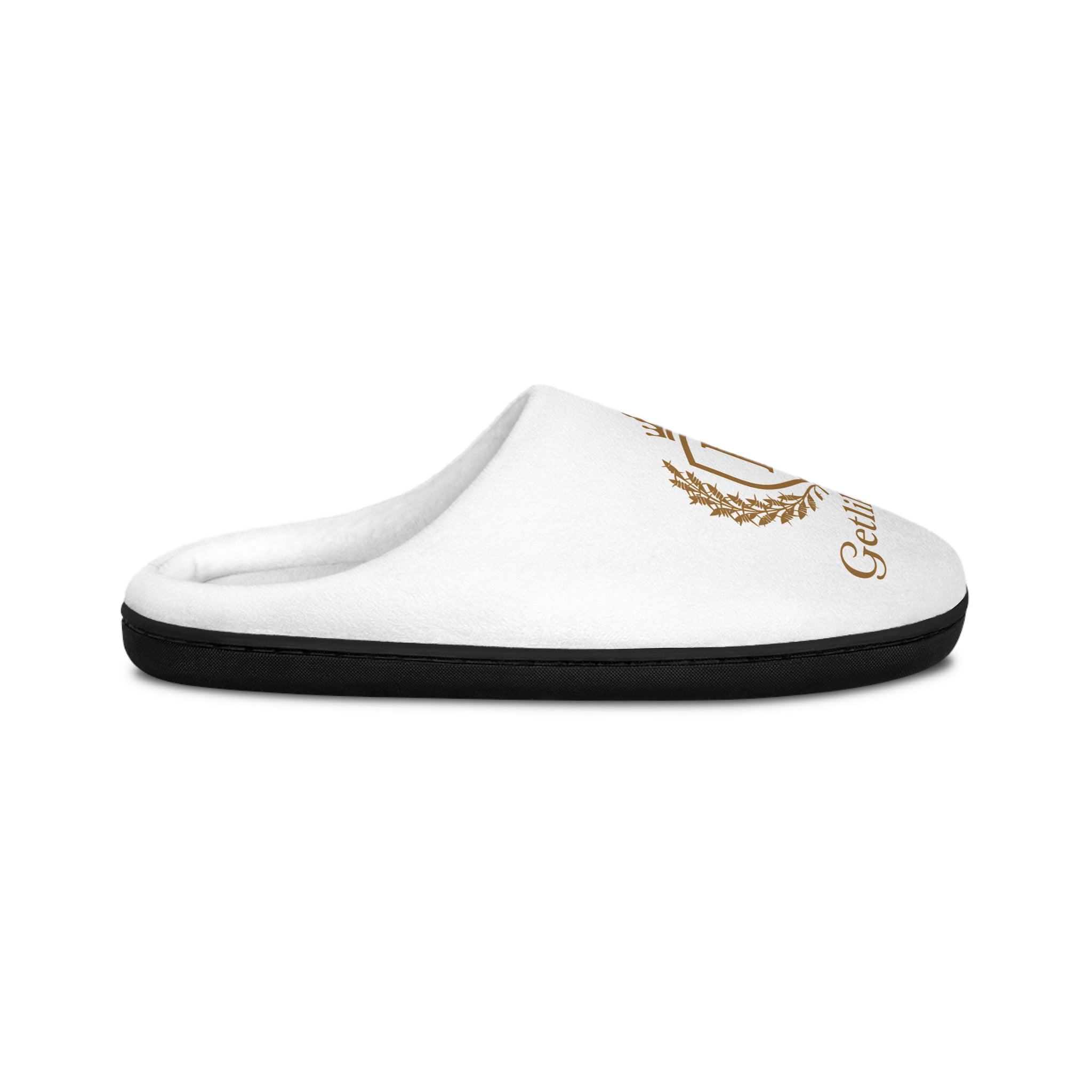 Men's Indoor Slippers — Soft White Home Slides with 'Blessed' Script