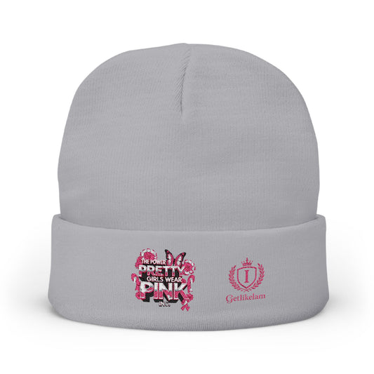 Embroidered Knit Beanie — "Pretty Girls Wear Pink" Unisex Beanie