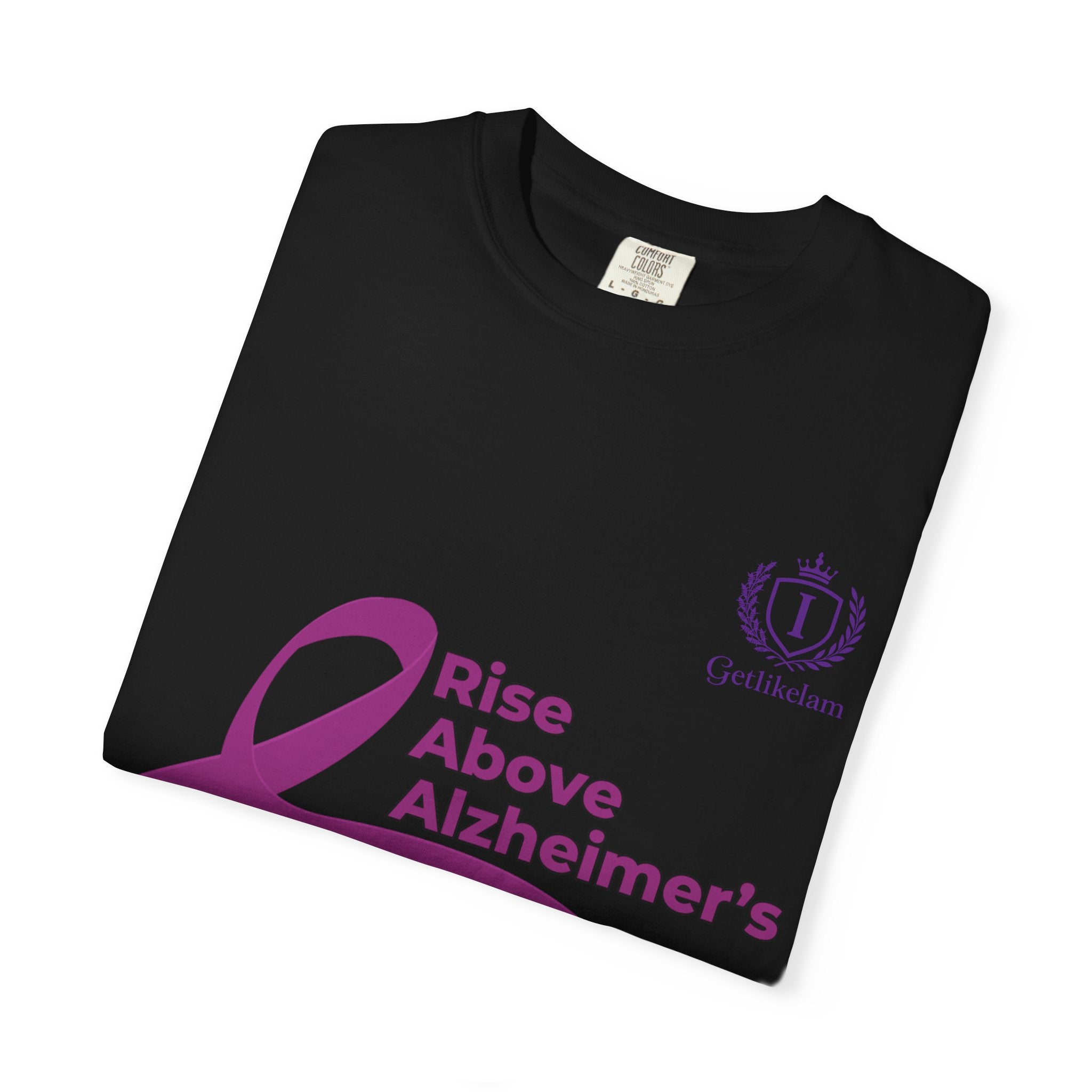 Alzheimer’s Awareness T-Shirt – “Rise Above Alzheimer’s” Purple Ribbon Tee