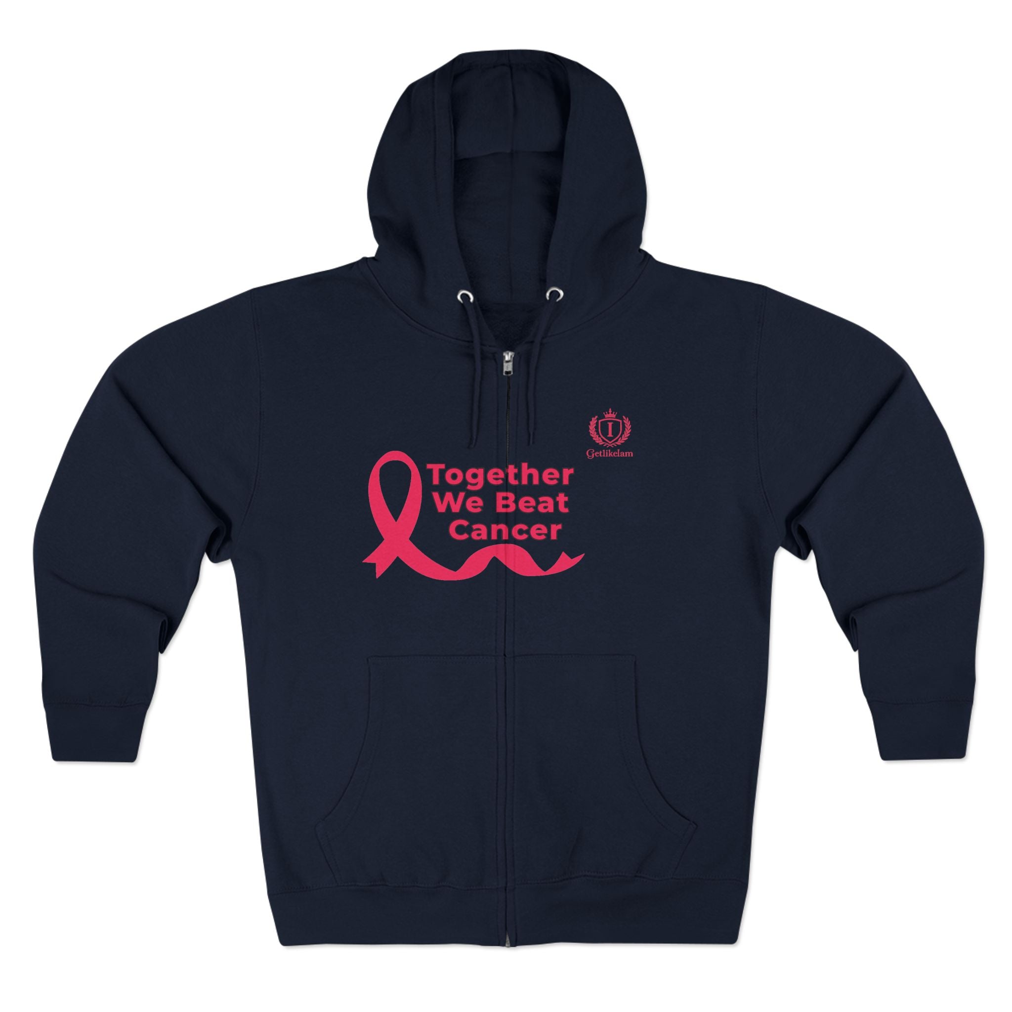 Breast Cancer Awareness Zip Hoodie — "Together We Beat Cancer" Pink Ribbon