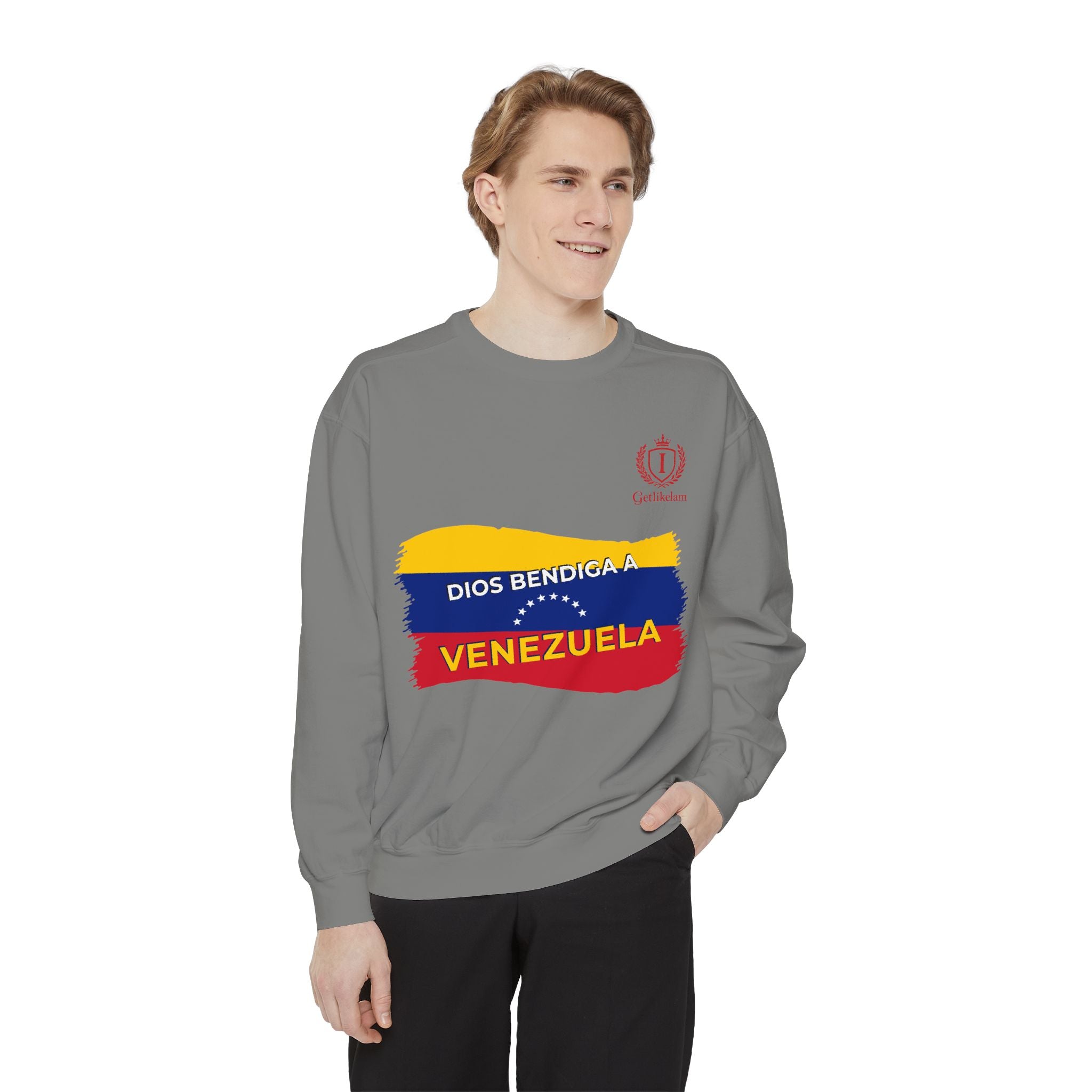 Dios Bendiga a Venezuela Sweatshirt — Venezuelan Flag Brushstroke Crewneck