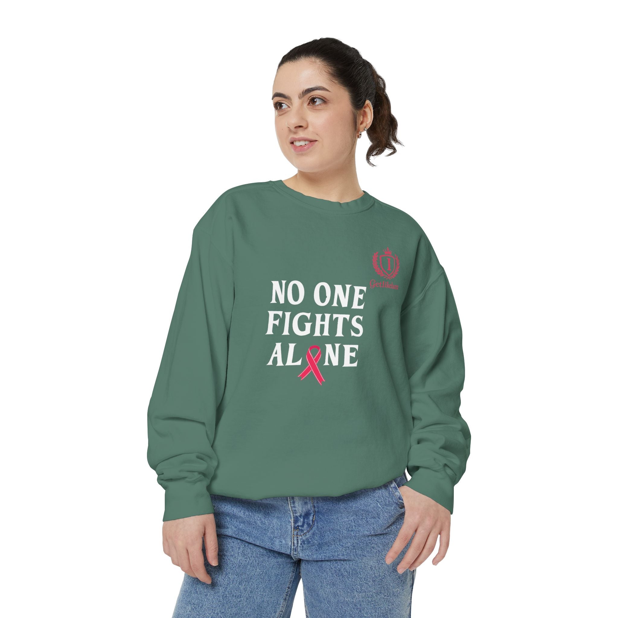 No One Fights Alone Sweatshirt — Cancer Awareness Crewneck