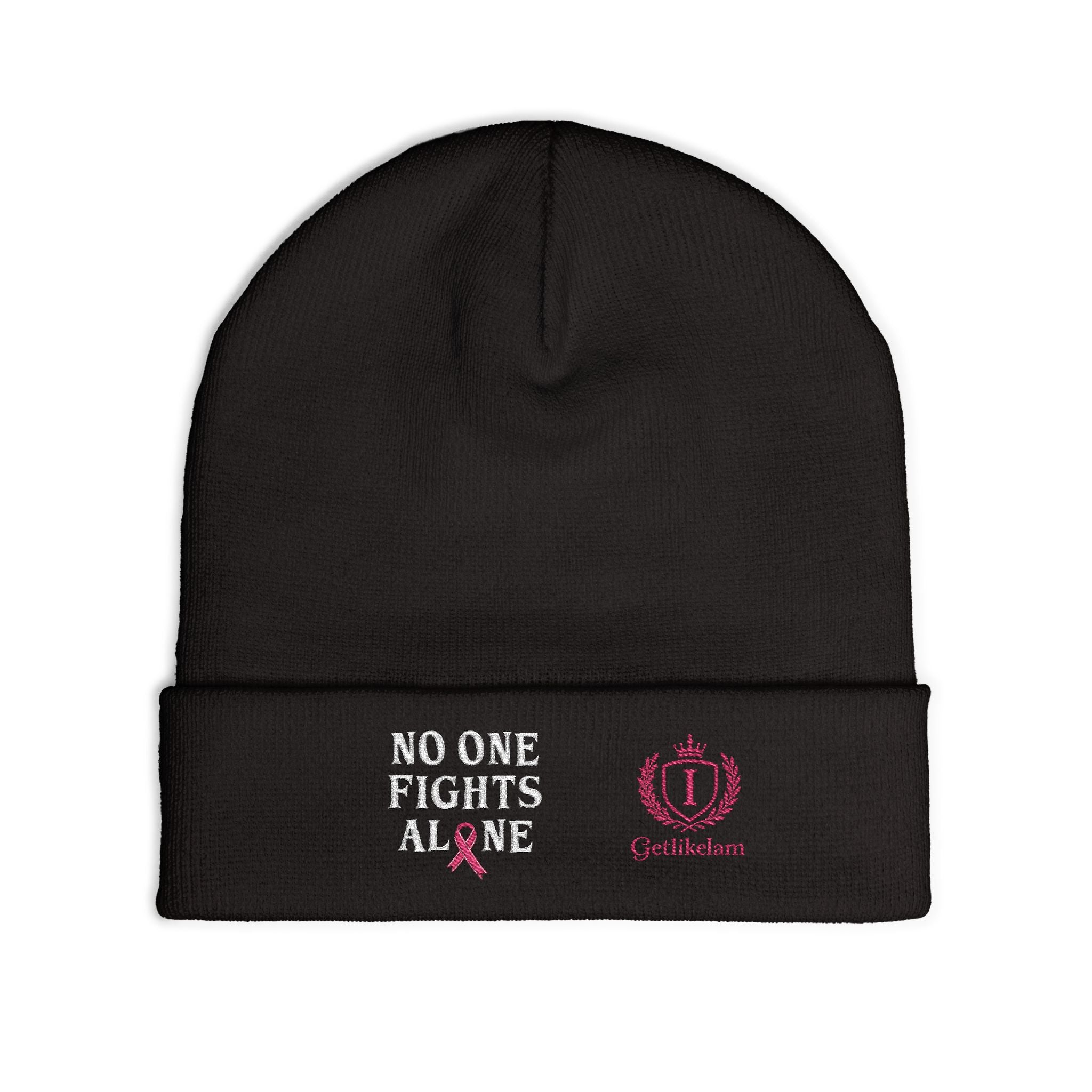 Beanie — "No One Fights Alone" Embroidered Cancer Awareness Knit Cap