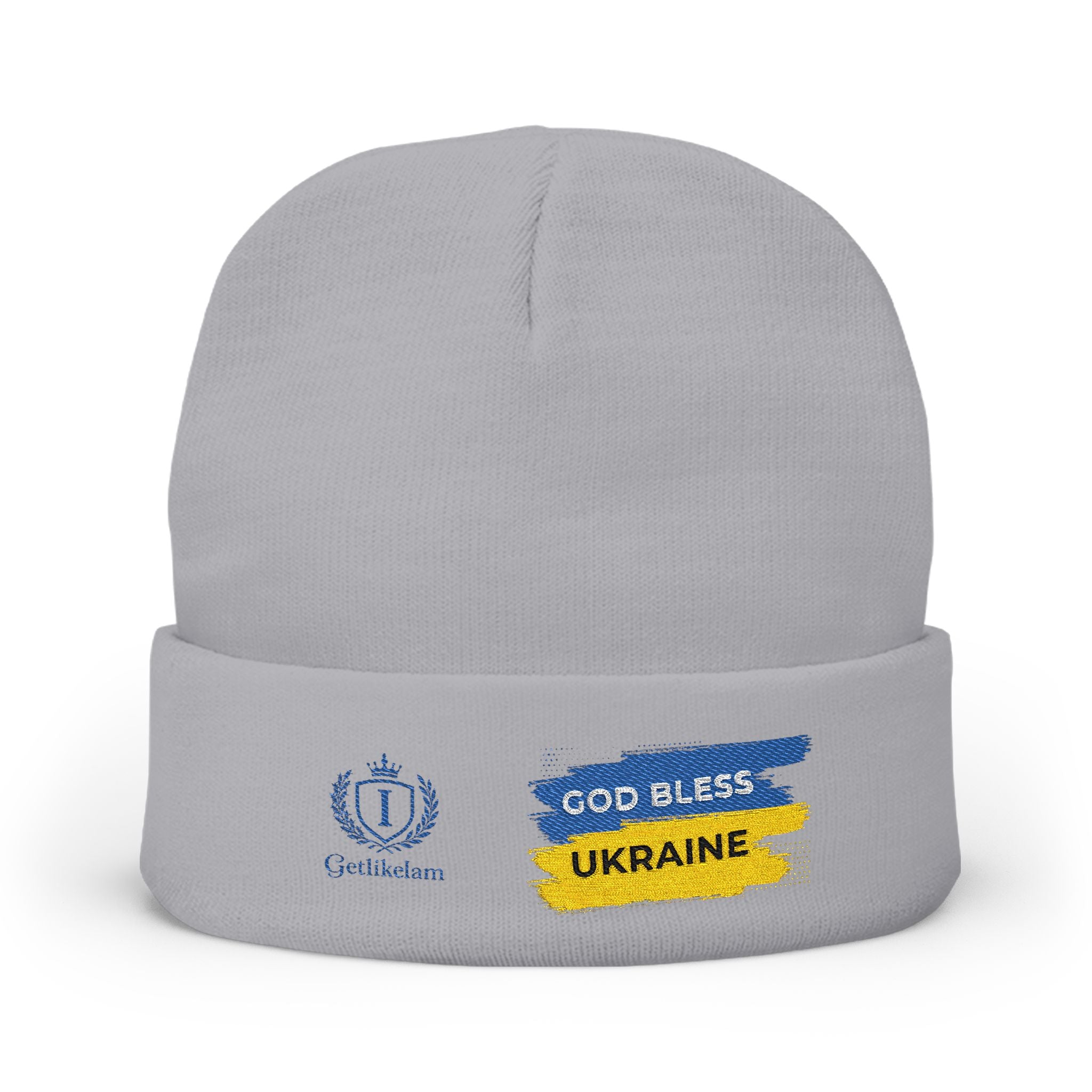 Embroidered 'God Bless Ukraine' Knit Beanie — Supportive Winter Hat