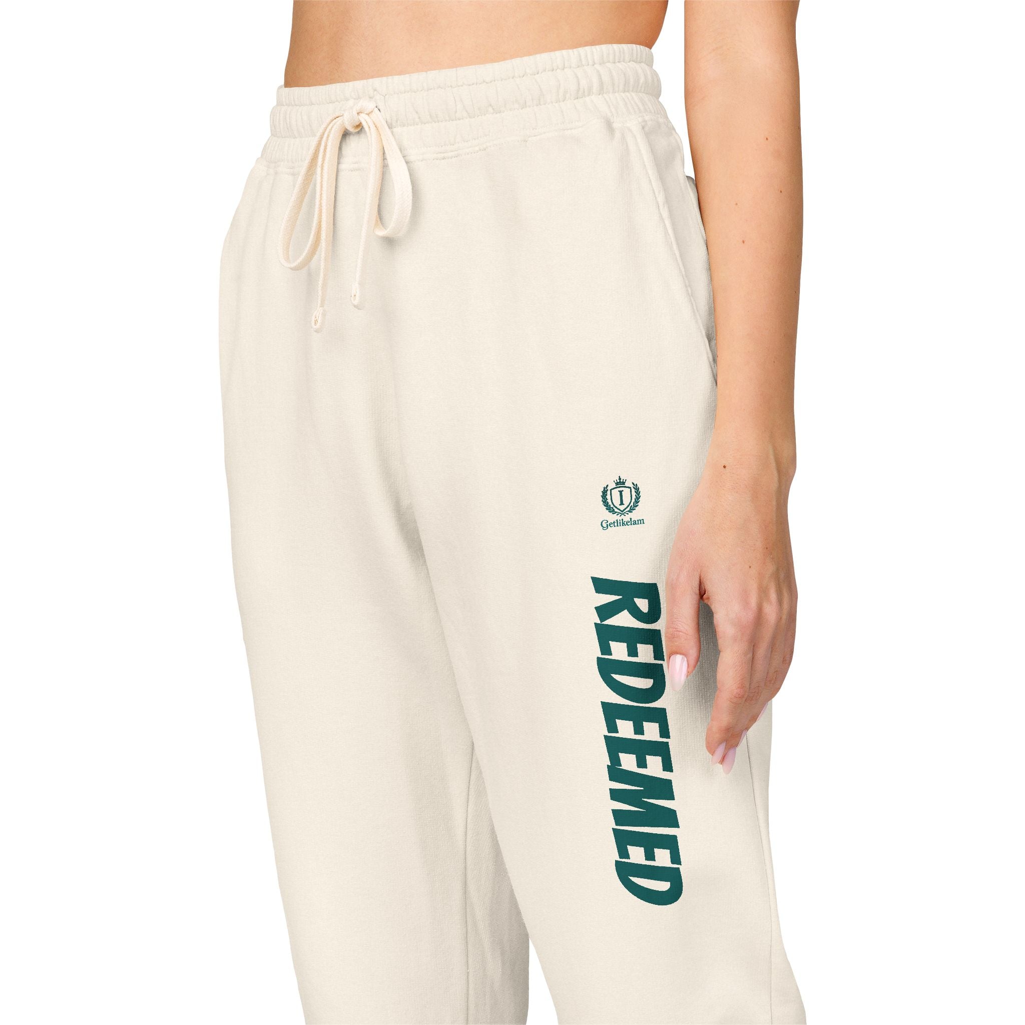 Cream 'Roosevelt' Vertical Logo Sweatpants — Cozy Garment-Dyed Fleece
