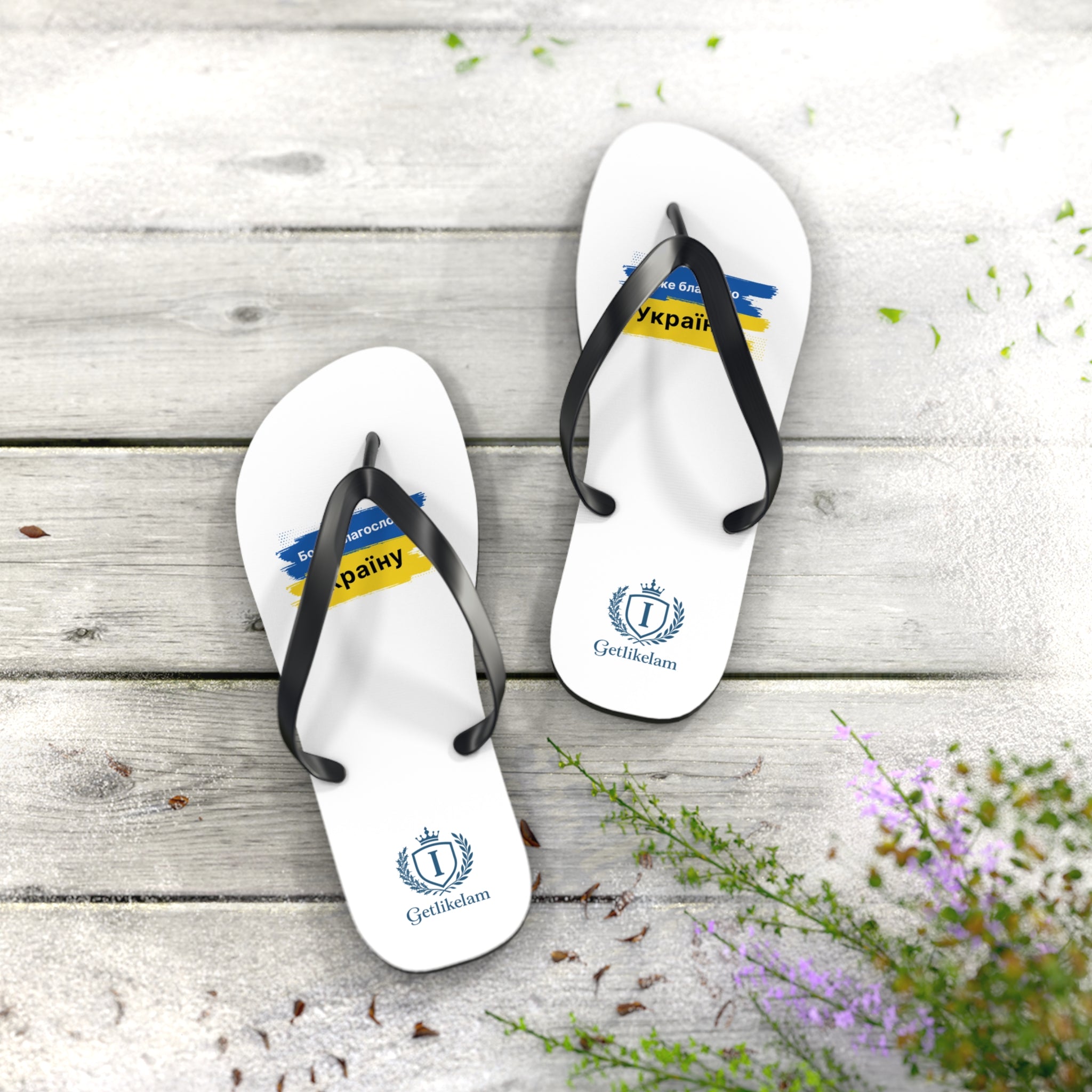 Flip Flops — Ukraine Flag Brush Stroke Design (Support Ukraine)