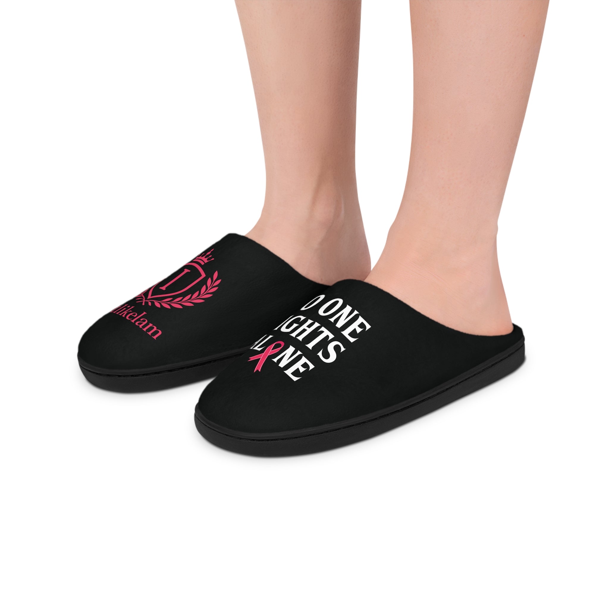 Men's Indoor Slippers — Soft Home Slides with 'NO ONE FIGHTS ALONE' Script