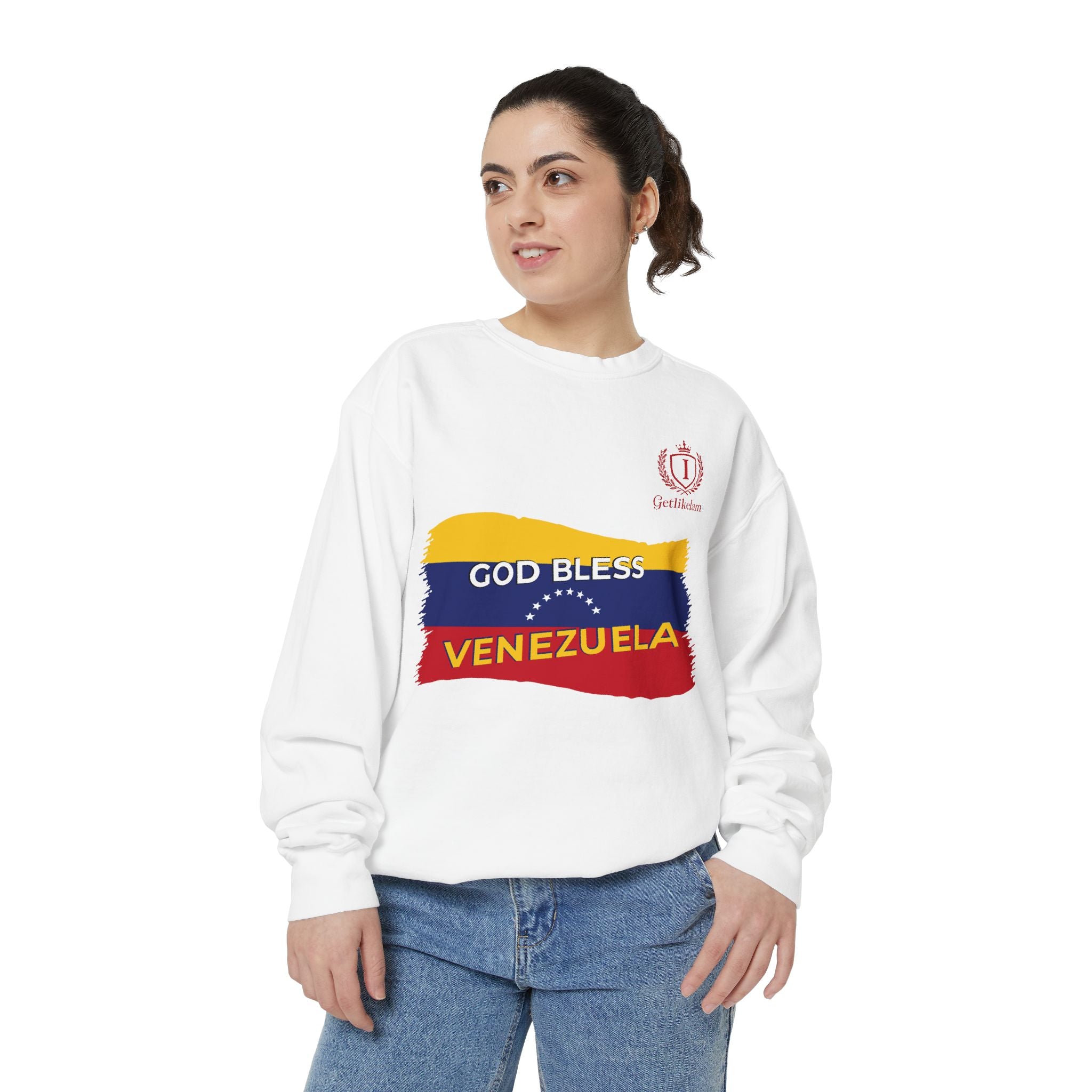 God Bless Venezuela Sweatshirt — Venezuelan Flag Brushstroke Crewneck