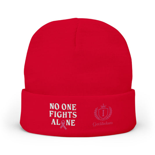 Beanie — "No One Fights Alone" Embroidered Cancer Awareness Knit Cap