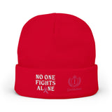 Beanie — "No One Fights Alone" Embroidered Cancer Awareness Knit Cap