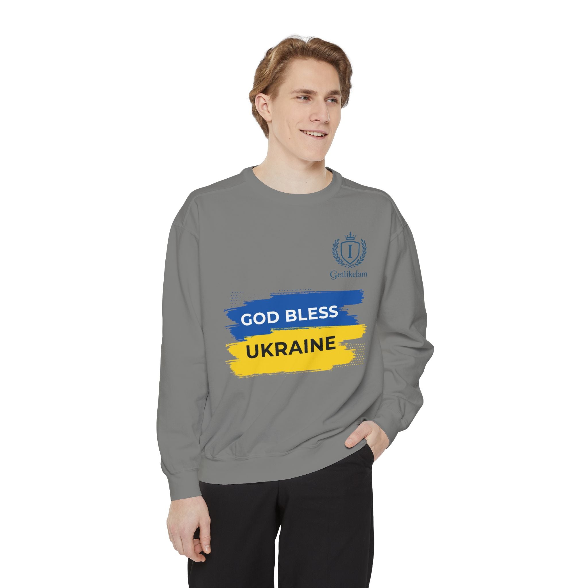 Sweatshirt — "God Bless Ukraine" Blue & Yellow Solidarity Crewneck