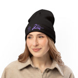 Alzheimer's Awareness Knit Beanie - Purple Ribbon Embroidered