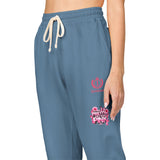 Embroidered Pink Floral Logo Sweatpants — Garment-Dyed Fleece Joggers