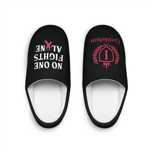 Men's Indoor Slippers — Soft Home Slides with 'NO ONE FIGHTS ALONE' Script