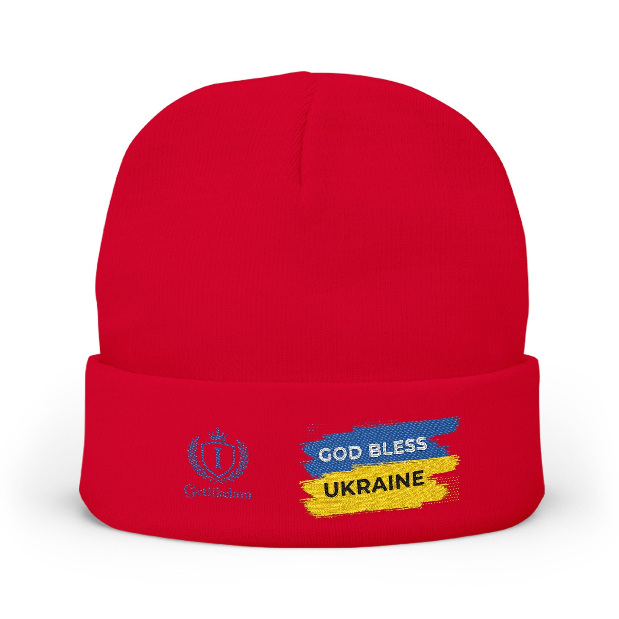 Embroidered 'God Bless Ukraine' Knit Beanie — Supportive Winter Hat