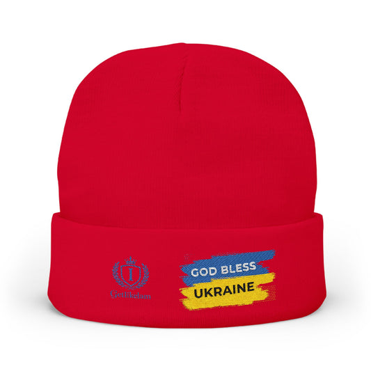 Embroidered 'God Bless Ukraine' Knit Beanie — Supportive Winter Hat