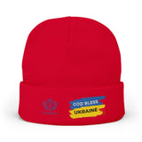 Embroidered 'God Bless Ukraine' Knit Beanie — Supportive Winter Hat