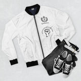 White Bomber Jacket with Raised Fist Graphic — Solidarity Streetwear