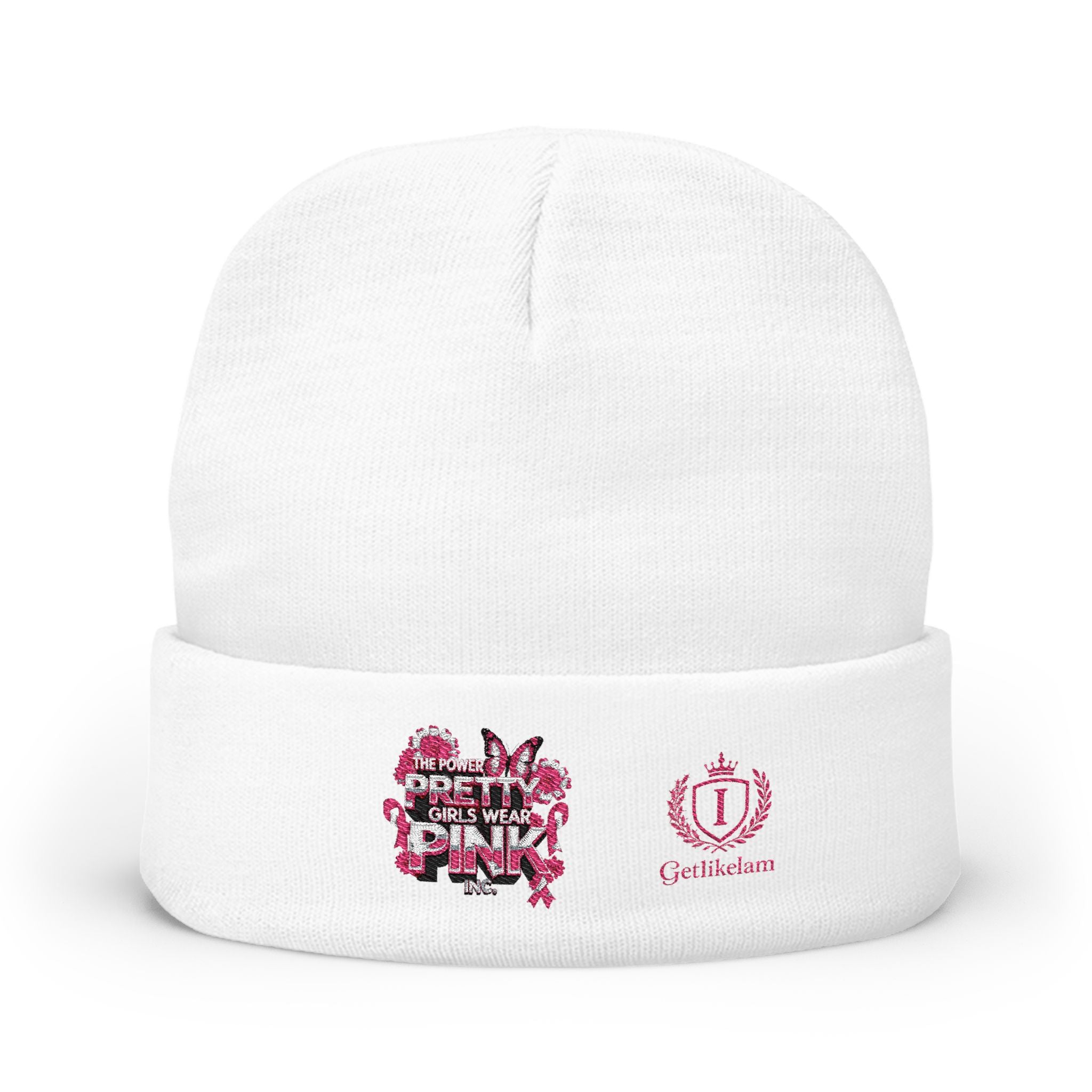 Embroidered Knit Beanie — "Pretty Girls Wear Pink" Unisex Beanie