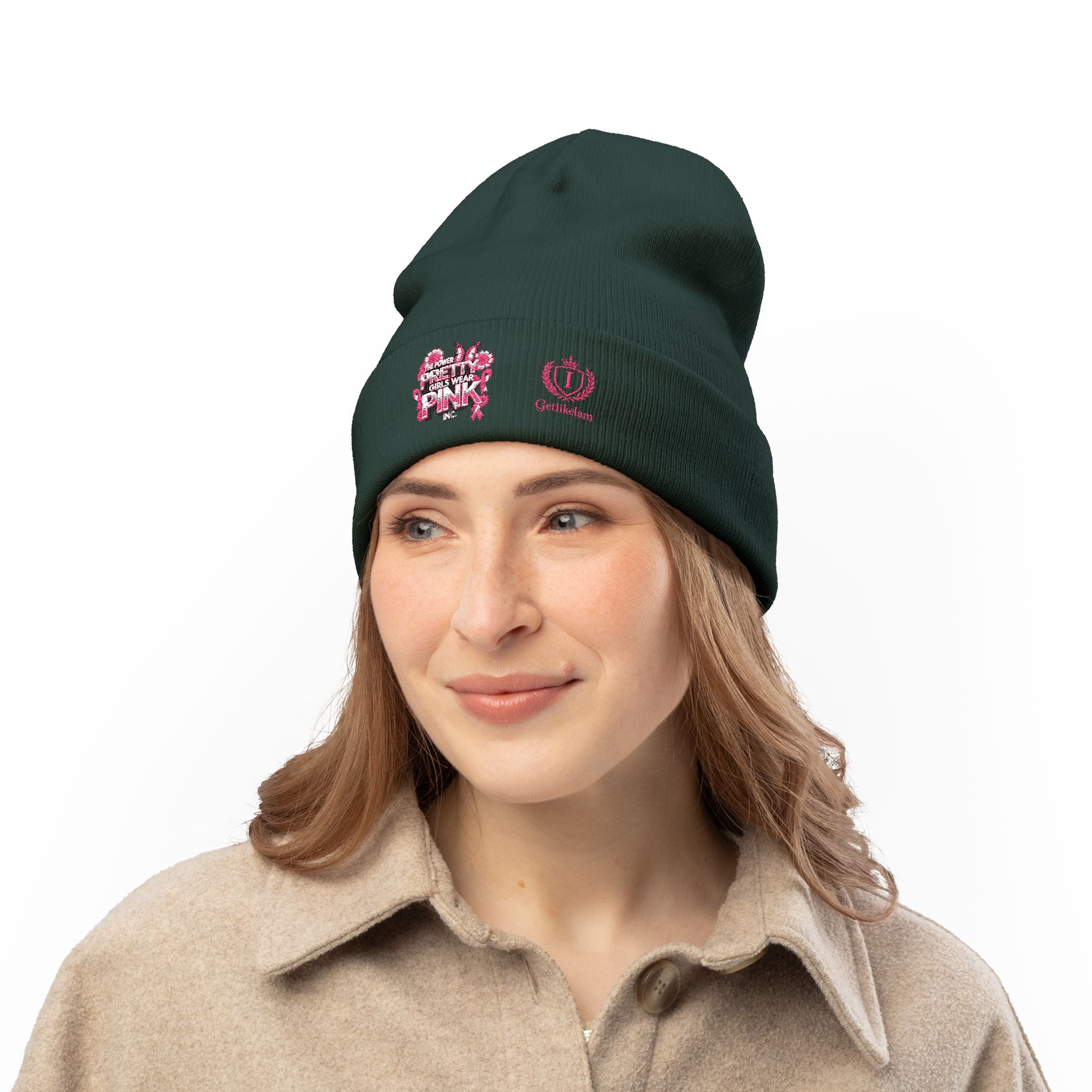 Embroidered Knit Beanie — "Pretty Girls Wear Pink" Unisex Beanie