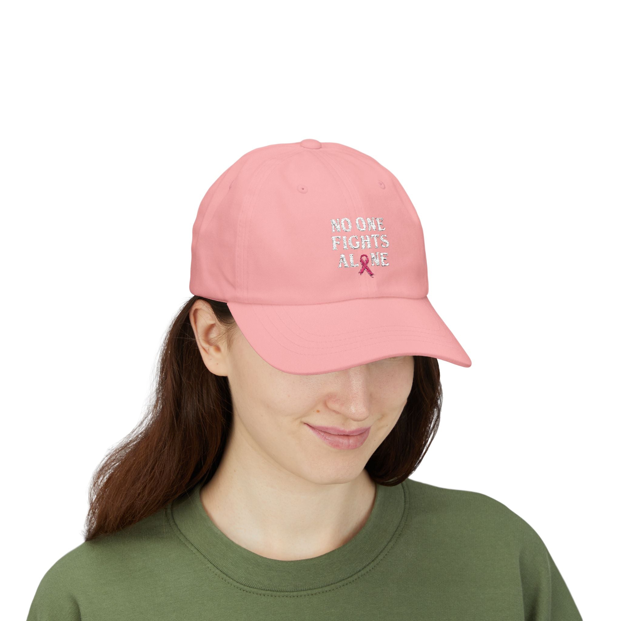 Ball Cap — "No One Fights Alone" Pink Ribbon Cancer Awareness Hat